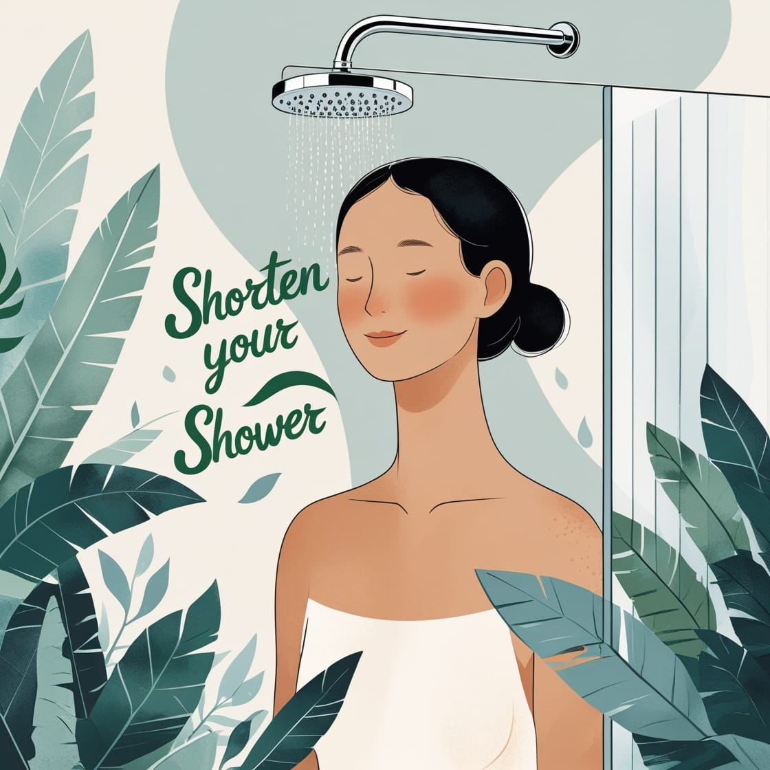 Illustration of water conservation habit by shortening daily showers