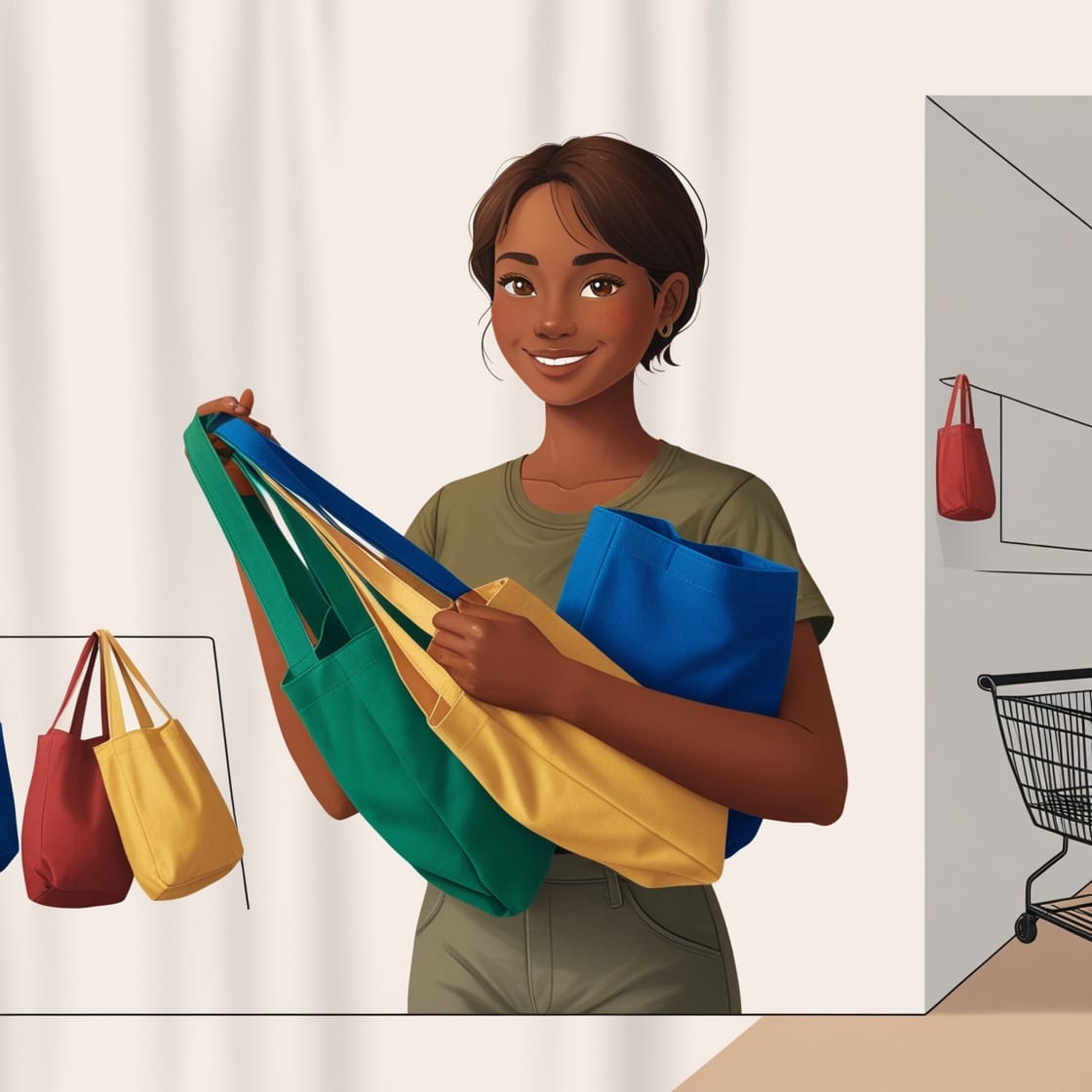 Illustration of reusable shopping bags for eco-friendly lifestyle
