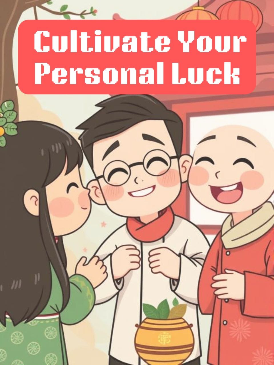 Plants and luck with illustration of potted pothos and lucky bamboo