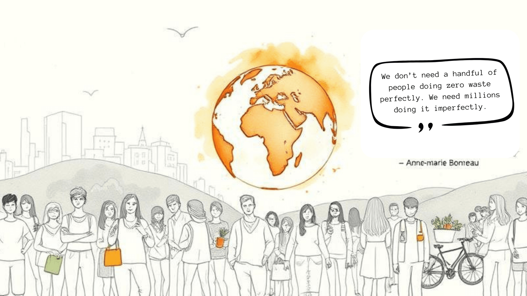 Group of diverse people working together for a greener planet.