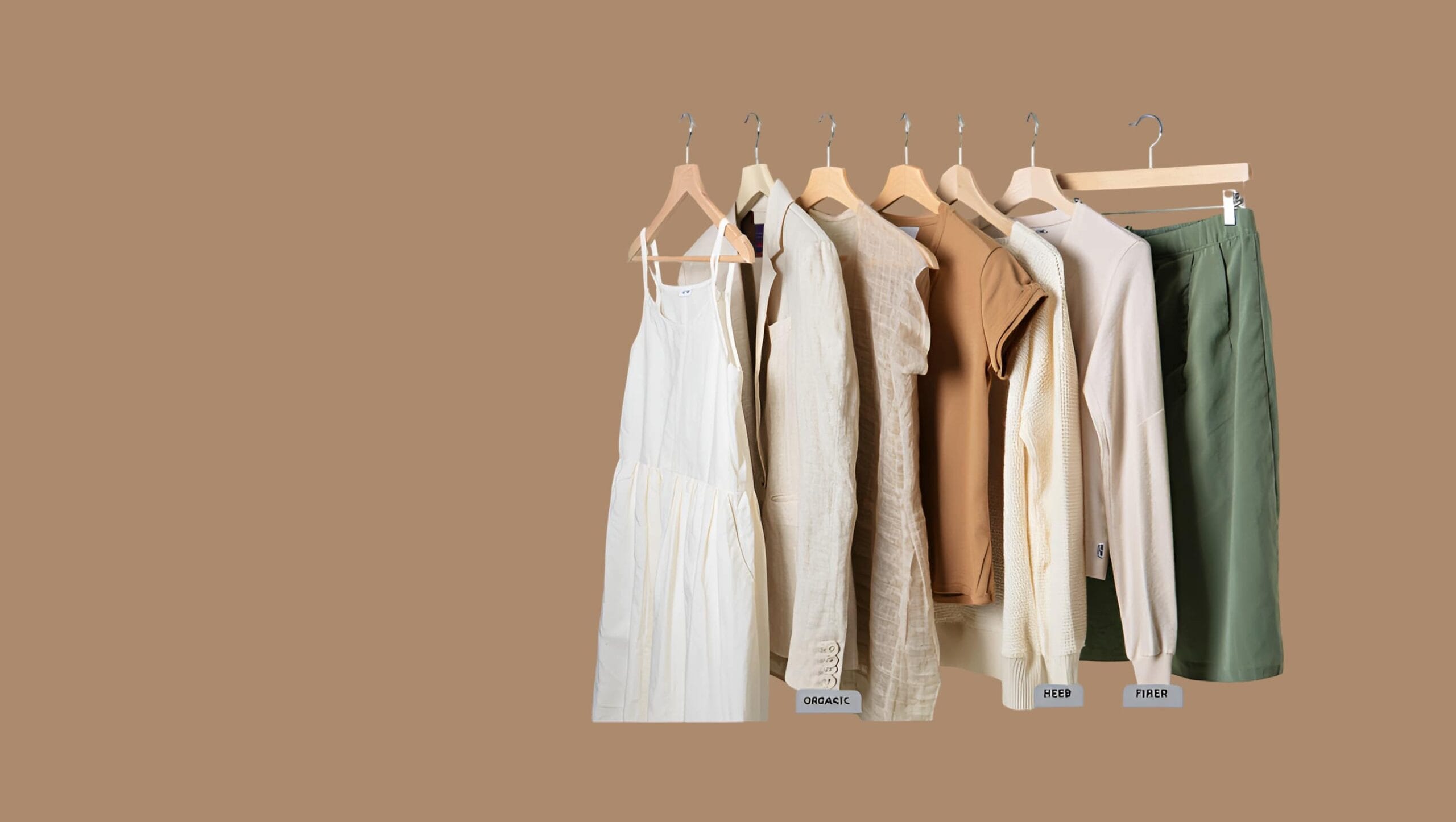 Sustainable clothing on a rack featuring eco-friendly fabrics like organic cotton, hemp, and linen with the text “Top 5 Eco-Friendly Fabrics You Should Add to Your Wardrobe.”