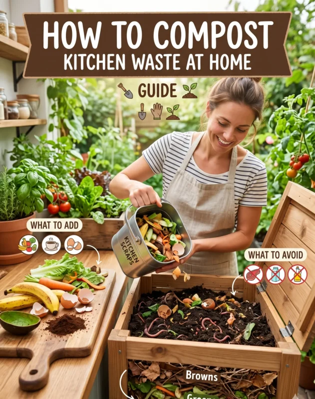 Illustration showing How to Compost Kitchen Waste at Home