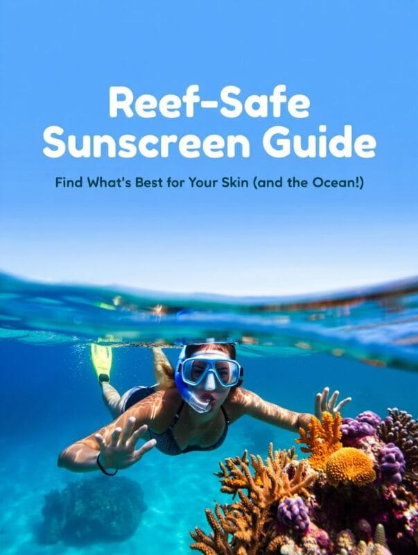 Reef-Safe Sunscreen Guide: Find What’s Best for Your Skin (and the Ocean!) – Woman snorkeling near vibrant coral reef under clear blue water.