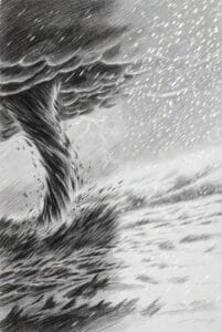 Illustration showing intense storms and extreme weather linked to climate change